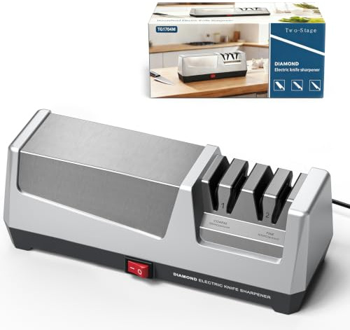 HIUYRFS Aiguiseur de Couteaux électrique Professionnel à 2 Niveaux, Disques Diamantés, Protection Contre la Surchauffe, Moteur Silencieux, Affûtage Rapide pour Couteaux de Cuisine