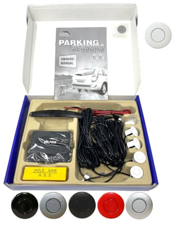 Dolphin Automotive DPS450X Reverse Parking Sensors Audio With LED Display (White) | Ultrasonic Radar Semi Flush Insert Sensors. DIY Fitting On Rear In Black White Silver Red Grey.