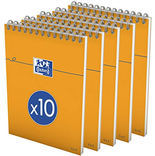 OXFORD Lot de 10 Bloc-Notes Orange A5 Petits Carreaux 160 Pages Reliure Intégrale Couverture Carte Enduite Orange