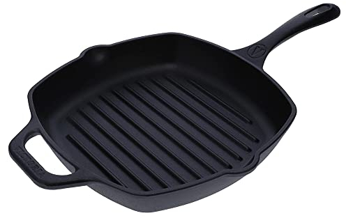 VICTORIA Padella Bistecchiera in Ghisa Stagionata Induzione da 25x25 cm, Adatta per, Fuoco, Barbecue, Forno, Vetroceramica e Gas, Cast Iron Skillet Senza Sostanze Tossiche, Senza PTFE e PFOA
