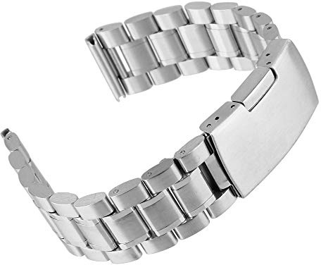 Weimob Unisex Edelstahl Uhrenarmband Schwarz/Silber mit Faltschließe Länge Verstellbar 14mm/16mm/18mm/20mm/22mm/24mm/26mm wa005bks EINWEG