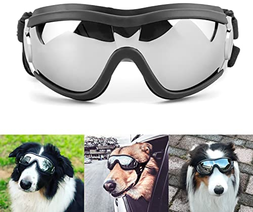 NAMSAN Sonnenbrillen für Hunde Einstellbar Hundebrille Wasserdicht Winddicht Hunde Motorradbrille Schutzbrille -Schwarz