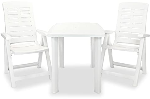 vidaXL Bistroset 3-TLG. Balkonset Balkonmöbel Gartenmöbel Gartengarnitur Gartenset Sitzgruppe Tisch 2 Stühle Klappstuhl Kunststoff Weiß
