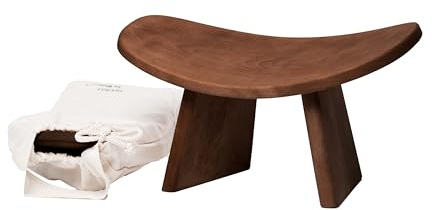 BLUECONY Meditation Bench IKUKO Original, Portable Version with Bag, Locally Handmade Yoga Exercise Wooden Kneeling Ergonomic Seiza Seat - Dark Walnut, High Height (8 or 20 cm)