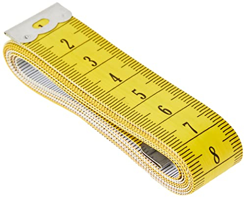 Glorex 5 2001 31 - Maßband mit 150 cm Länge, mit cm Skalierung, Vorderseite gelb, Rückseite weiß, mit schwarzer Beschriftung, Metallfassung an den Enden