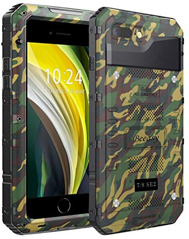 Beeasy für iPhone SE 2020/2022 Hülle, iPhone 8/7 Hülle Wasserdicht Outdoor Case Stoßfest Panzerhülle 360 Grad Schutzhülle mit Displayschutz, Robust Metall Heavy Duty Handyhülle, Camouflage
