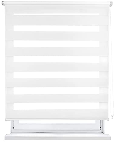 MERCURY TEXTIL Estor Enrollable de Doble Capa, Noche y Día, translúcido y oscurecido (60 x 180 cm, Blanco)