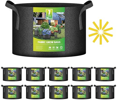 iPower 7 Gallon 10 Pack Grow Bags Nonwoven Fabric Pots Aeration Container with Strap Handles for Garden and Planting, 10-Pack Black, 7 Gallon