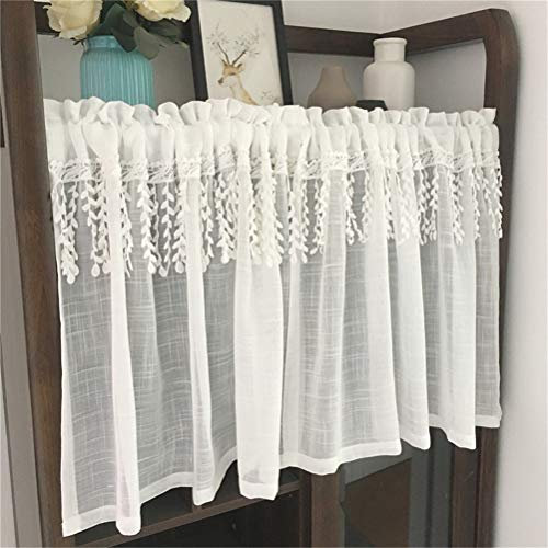 Busica 2 Stück Scheibengardine Transparente Leinen-Garn Landhausstil Kurze Bistrogardine Küchengardine Kurzstores Gardinen,Weiß,W x H 230x55cm