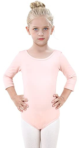 Kefiyis Ballettanzug Mädchen 3/4 Langarm Turn-Leotards Ballett Gymnastik Turnanzug Trikot aus Baumwolle für Kinder