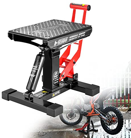 RUTU Hydraulic Motorcycle Lift Stand – Heavy-Duty Steel Maintenance Hoist Jack for Dirt Bike, Snowmobile - Motorcycle Stand Lift with 1000Lbs Capacity - Motorbike Repair Accessories Tools