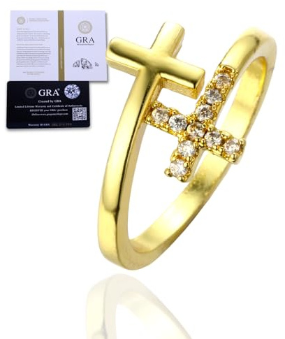 HALUKAKAH Anillo Moissanite Hombre Cruz, D Color 1.0 ct Total, Plata de Ley Chapado en Oro 18k, 1.0 Quilate Diamante Cultivado en Laboratorio, Tmaño Ajustable, Regalo Atemporal para Esposo, Novio