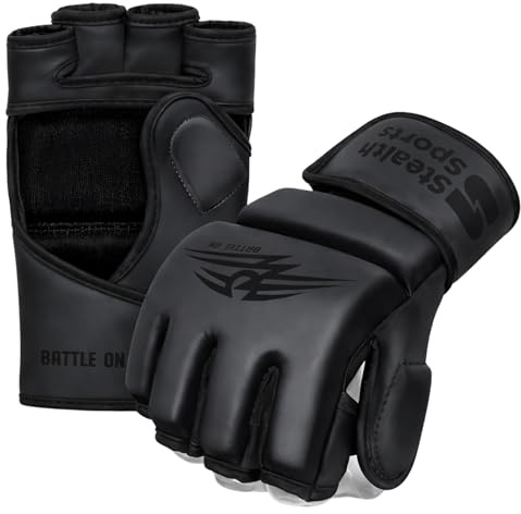 Gants MMA Hommes Femmes 12mm d'épaisseur - Gants de Grappling en Cuir PU Paume Ouverte Muay Thai Kickboxing Sparring Punching Training Cage Combat Mitaines d'arts Martiaux (Mat, S)