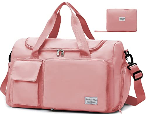 Tokeya Bolsa Deporte con Compartimentos Zapatos y Bolsillo Húmedo, Rosa | Mujer Bolsa de Viaje Plegable, Impermeable Macuto Gimnasio, Ligera Bolsa de Deporte Fin de Semana, Natación Fitness