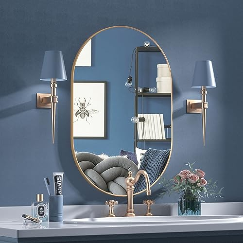 CASSILANDO Oval Mirror, 50cmX75cm Oval Bathroom Wall Mounted Mirror, Gold Vanity Mirror for Living Room, Bathroom, Bedroom, Entryway, Gold