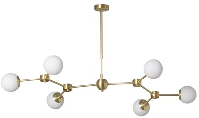 LEDKIA Deckenleuchte aus Metall und Glas Moonlight 6 Strahler Gold | Elegantes Design für Wohnzimmer, Küche, Schlafzimmer | Kompatibel mit G9-LED | Vielseitige Beleuchtung