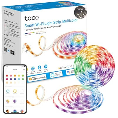 Tapo Smart LED Strip Light, 2x5m, Wi-Fi App Control RGBW Multicolour LED Light Strips, PU Coating, Works with Alexa & Apple HomeKit, Suitable for TV Kitchen DIY LED Lights for Bedroom (Tapo L930-10)