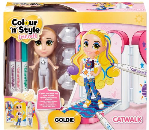 Goliath Colour N Style Pasarela Colorea y Personaliza a Goldie y su Armario-Pasarela de Moda una y Otra Vez Incluye Pegatinas Arts and Crafts, Set de Manualidades. Marcadores Lavables, 920767