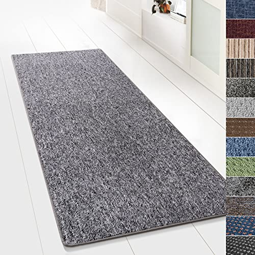 KARAT Teppich Läufer für Küche, Flur & Wohnraum - Teppichläufer auf Maß - Meterware - Flurteppich - Küchenläufer - Wohnzimmer Teppich (80 x 200 cm, Turbo - Grau)