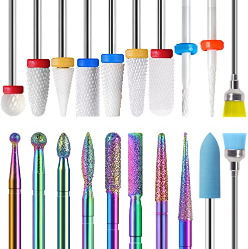 Homeet 20 Stück Keramik Nagelfräser Aufsätze Bits Diamant Professioneller Nagelfräser Aufsätze Aus Entfernen Gel Acryl Nagelhaut Wolframcarbid Nagelbohrer für Maniküre Pediküre