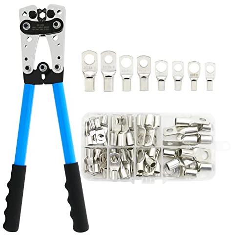 Zhuge Batteriekabel-Crimpwerkzeuge-Set, AWG 1/0-8, mit 60 Kupfer-Ringklemmen, 8 Größen, Batteriekabelschuh-Crimper für robuste Drahtschuhe, Kabel-Crimper, Kupferösen