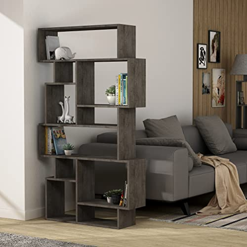 6-stöckiges Bücherregal mit 10 offenen Fächern| modernes Standregal für Wohnzimmer und Büro| platzsparendes Regal zur Bücheraufbewahrung und Präsentation| 25,5 x 96 x 168,5 cm (Dunkelbraun)