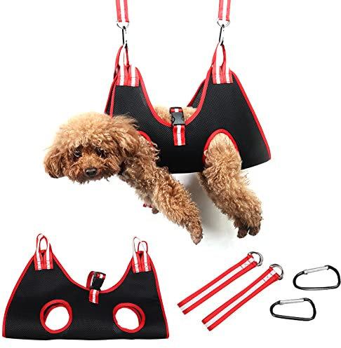 Hamac de Toilettage pour Chien et Chats, Hamac pour Chiens avec 2 Crochet et boucle et 2 Sangles, pour Animaux Petits Chiens et Chats Couper Les Ongles, Peigner Le Bain, Noir - L, jusqu'à 15 kg