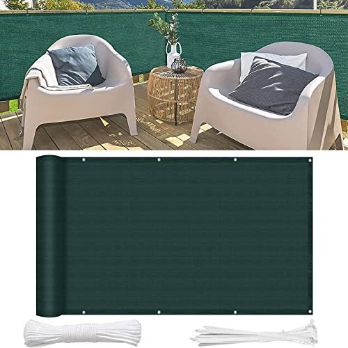 Balkon sichtschutz 80 x 500 cm Reißfest UV-Schutz atmungsaktiv Sonnenschutz Balkonbespannung mit Kabelbinder Ohne Bohren für Balkon Terrasse Garten, Grün