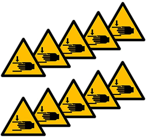 Becral - Adesivo Schiacciamento delle mani/Segnale Triangolo W024 omologato, ASR A1.3, DIN EN ISO 7010 poliestere Giallo nero (50 mm - 10 pezzi)