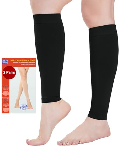 2 Paar Waden Medizinische Kompressionsstrümpfe Damen & Herren 20-30 mmHg, Klasse 2, Wadenstütze Abgestufte Unterstützung Stützstrümpfe für Krampfadern Ödeme Flug Sports (2x Schwarz, 3XL)