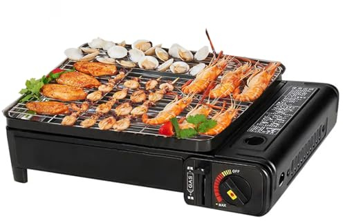 YINMANQ Gasgrill, tragbarer Butan-Herd, BBQ-Grill für Outdoor-Kochen, Camping oder Heckklappe, gebratenes Kochen mit Tragetasche, Edelstahl-Grillplatte