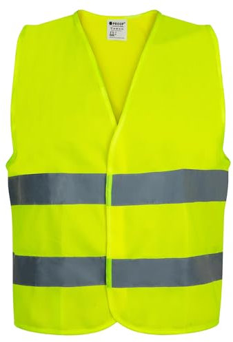 PROOF COMFORT & SAFETY Gilet De Sécurité Jaune Gilet De Voiture Haute Visibilité Avec Bandes Réfléchissantes Pour Adultes Conducteurs Travailleurs Constructeurs 1 Pièce Taille XXL