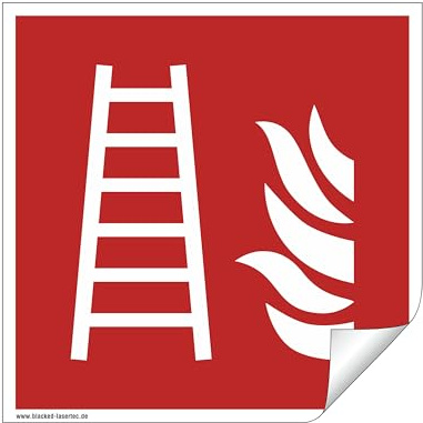 Schild Feuerleiter F003 - ASR A1.3 - DIN EN ISO 7010 - Brandschutzzeichen für Innen und Aussen - PVC selbstklebend (10, 200x200mm)