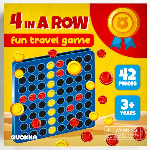 Quokka Connect Four Brettspiele ab 3 Jahre - 4 in Einer Reihe Spiele für Unterwegs - 40 Plastikchips Reisespiele Kinder ab 5 - Spiele für Autofahrt Kinder - Geschenke für Jungen und Mädchen