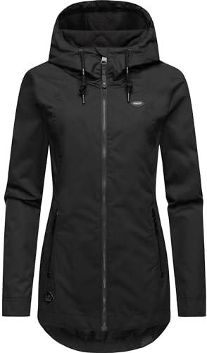 Ragwear Damen Übergangsjacke leichte Jacke Kurzmantel wasserdicht mit verstellbarer Kapuze Zuzka Intl Black024 Gr. XL