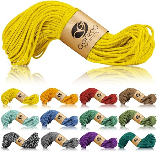 Ganzoo Paracord 350 rep 30 m typ 1 2,5 mm gul, kärnmantel med mantel av nylon/polyester och kärna av 100% nylon, universal utomhussnöre till armband, hundkoppel, hundhalsband, knopar, camping survival