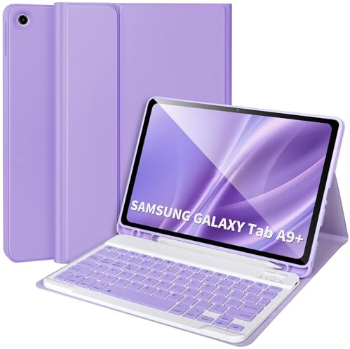 Keyboard Case for Samsung Galaxy Tab A9+/Plus 11’’ 2023(SM-X210/X216/X218),Case with Keyboard for Samsung Tab A9+ with S Pen Holder,Detachable Bluetooth Keyboard for Galaxy A9 Auto Wake/Sleep,Purple