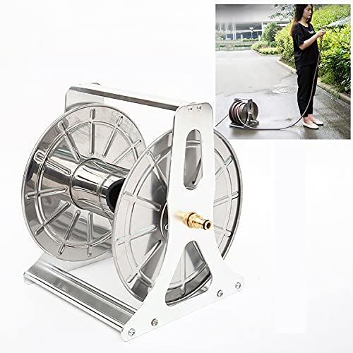Gartenschlauchaufroller, robuste Gartenschlauchaufroller, Edelstahl-Schlauchaufroller, mobiles Gartenschlauch- und Aufroller-Set, Wand-/Bodenmontage-Wasserschlauchaufroller aus Metall mit Metallspri