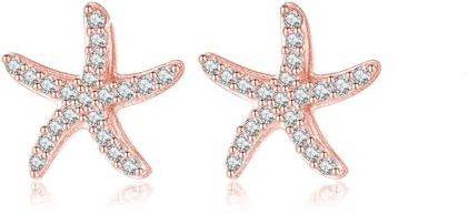 Reffeer Ohrstecker aus massivem 925er Sterlingsilber mit Zirkonia, Seestern-Ohrstecker für Frauen und Mädchen, Strand-Ohrstecker, Seefisch-Ohrringe