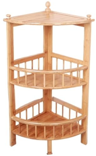 ASHSDI Eckregal Ständer, Freistehendes Bambus-Eckregal, Eckregal, Eckregal, Eckregal, Aufbewahrung Für Wohnzimmer Eck-Bücherregal für Wohnzimmer(Size:3-Tier)