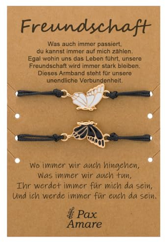 Pax Amare Freundschaftsarmbänder für 2 mit Herzen, Yin Yang, Schmetterling - Gluck BFF Armband für Mädchen & Damen
