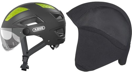ABUS Stadthelm Hyban 2.0 ACE - Fahrradhelm mit Visier, Licht und ABS-Hartschale - für Damen und Herren - Grau (Titan), Größe XL & Winter Kit Fahrradhelm, Schwarz (Black), L