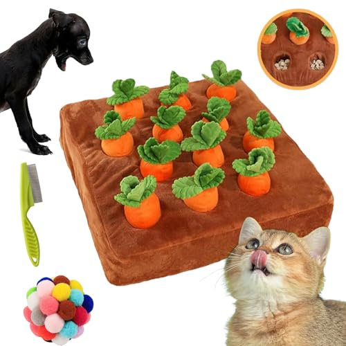 Carrot Patch Cat Toy, Intelligenzspielzeug für Hund, Karotte Katzenspielzeug, Quietschendes Hundespielzeug, Plüsch Karotte Schnüffelteppich hundespielzeug (Kein Ton)