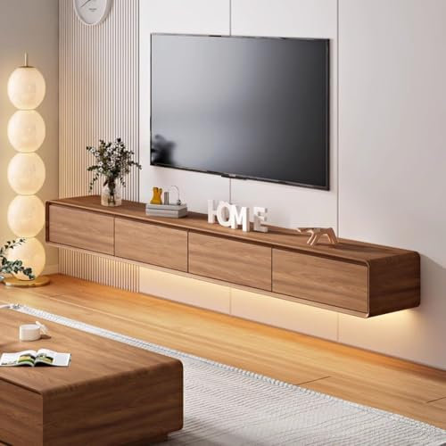 Floating TV Stand Floating TV Unit 180/200cm Large Storage TV Bench Wall Mounted TV Media Console Entertainment Gaming Storage TV Shelf Cabinet For Living Room, Bedroom(Brown-A,200 * 27 * 20cm)