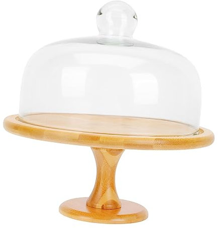MAGICLULU Cake Plate Pedestal Decorative Snack Stand Wood Glass Dessert Storage Event Ready