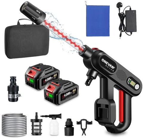 Portable Car Pressure Washer - 80 Bar Cordless Electric Power Washer 3-Stage Adjustable Pressure Washer, LCD Display, with tap connector for Car/Floor/Garden Cleaning & Watering