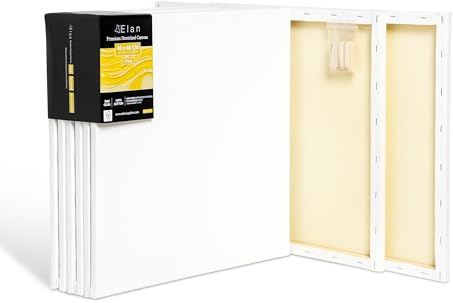 Elan sträckta dukar 40 x 40 cm 380 GSM, 6-pack konstdukar för oljemålning, sträckt kanvas för målning 380 GSM, oljemålning duk 40 x 40