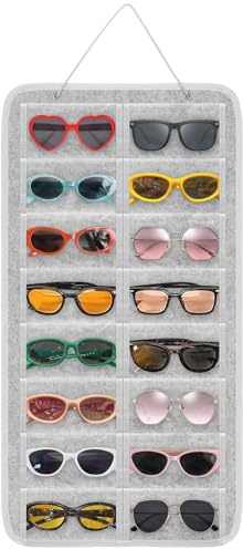 EEEKit Hängender Sonnenbrillen Organizer, 16 Taschen Kleiderschrank Sonnenbrillenaufbewahrung, Reise Wandtaschen Brillenorganizer, Filz Wandhängender Brillenhalter