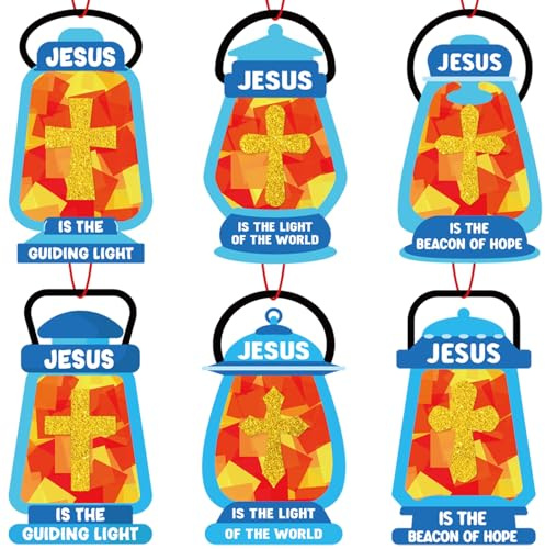 40PCS Sunday School VBS Crafts Bulk: Paper Oil-Lamp Nativity Suncatchers,Jesus Religious Christian Classroom Camping Activity DIY Kits Gifts Church Decorations,Window Stained Glass Effect Art Supplies