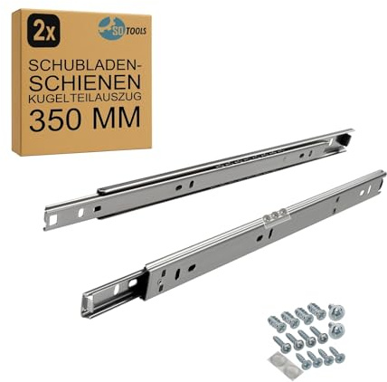 SOTOOLS 1 Paar Kugelteilauszug, 350 mm Länge, max. 15 kg, verzinkt | 27 mm hoch, 10 mm breit, inkl. Schrauben, für präzise Schubladenführung.